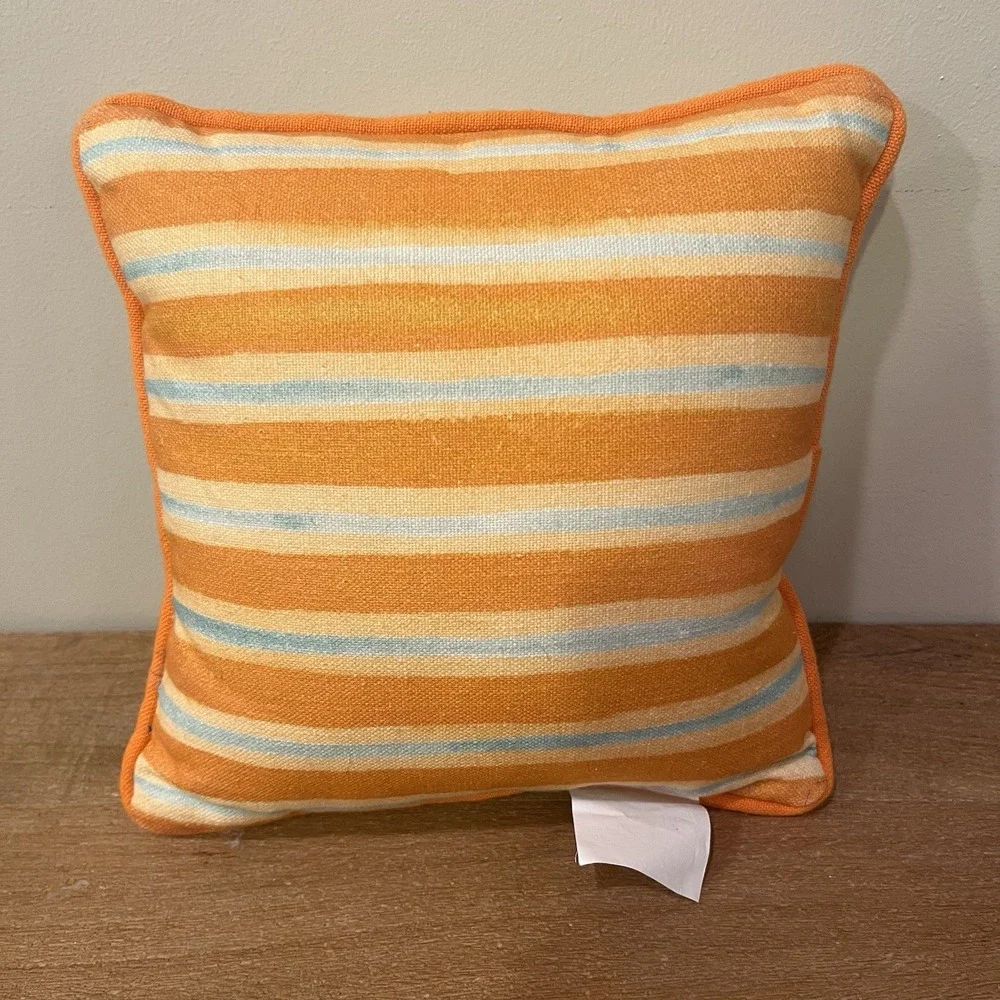 Pumpkin Gourd Fall Harvest Throw Pillow Orange Blue Striped 10
